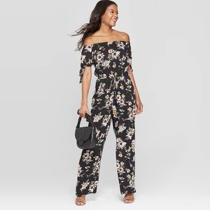 Xhilararion Black off shoulder Floral Jumpsuit